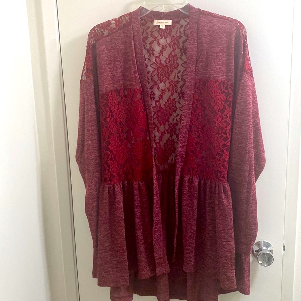 Nwt Paper & Tee maroon lace cardigan 1x